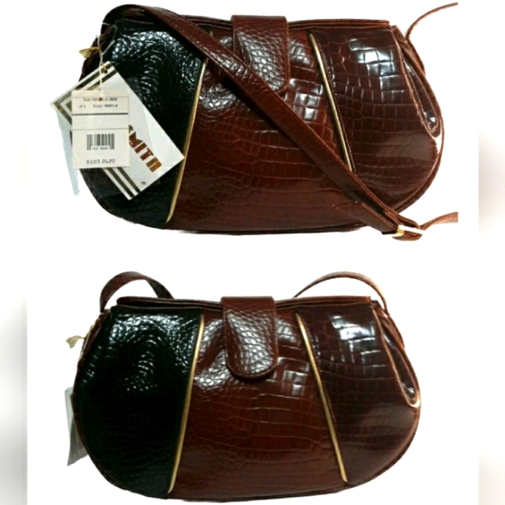 Vintage Bag Faux Reptile Dark Green, Brown, Darke…